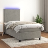 Cama box spring colchón y LED terciopelo gris claro 80x200 cm