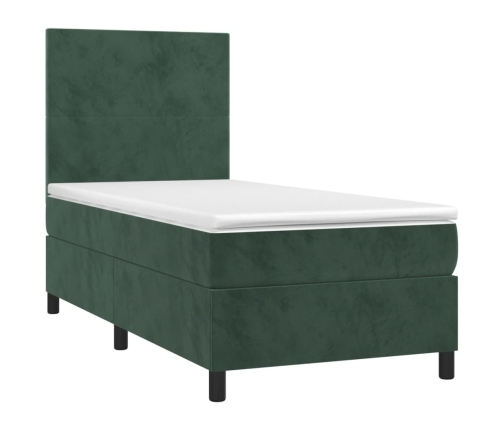 Cama box spring colchón y LED terciopelo verde oscuro 80x200 cm