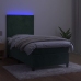 Cama box spring colchón y LED terciopelo verde oscuro 80x200 cm