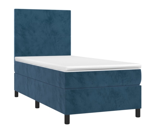 Cama box spring colchón y LED terciopelo azul oscuro 80x200 cm