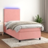 Cama box spring colchón y LED terciopelo rosa 80x200 cm