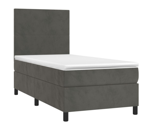 Cama box spring colchón y LED terciopelo gris oscuro 90x190 cm