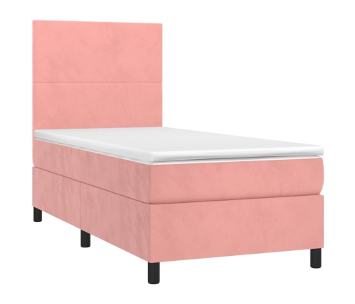 Cama box spring colchón y LED terciopelo rosa 90x190 cm