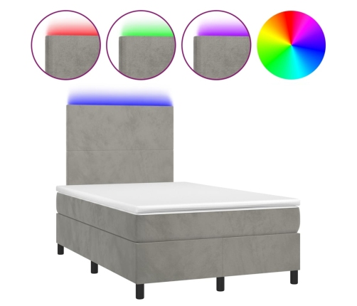 Cama box spring colchón y LED terciopelo gris claro 120x200 cm