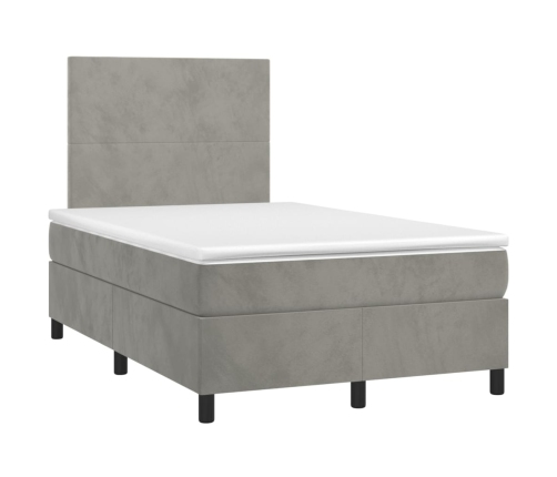 Cama box spring colchón y LED terciopelo gris claro 120x200 cm