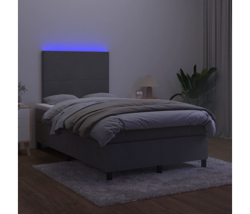 Cama box spring colchón y LED terciopelo gris oscuro 120x200 cm