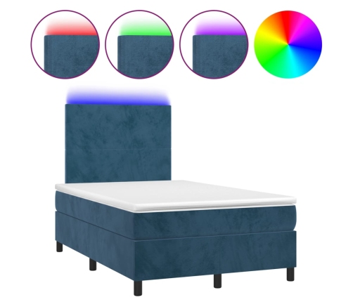 Cama box spring colchón y LED terciopelo azul oscuro 120x200 cm