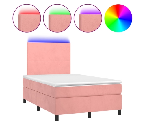 Cama box spring colchón y LED terciopelo rosa 120x200 cm