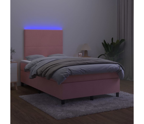 Cama box spring colchón y LED terciopelo rosa 120x200 cm