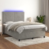 Cama box spring colchón y LED terciopelo gris claro 140x190 cm