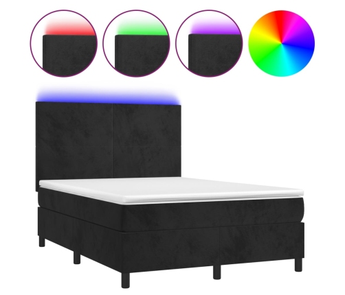 Cama box spring colchón y LED terciopelo negro 140x190 cm