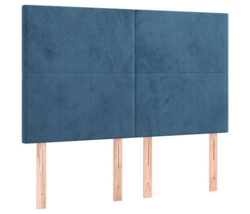 Cama box spring colchón y LED terciopelo azul oscuro 140x190 cm