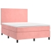 Cama box spring colchón y LED terciopelo rosa 140x190 cm