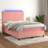 Cama box spring colchón y LED terciopelo rosa 140x190 cm