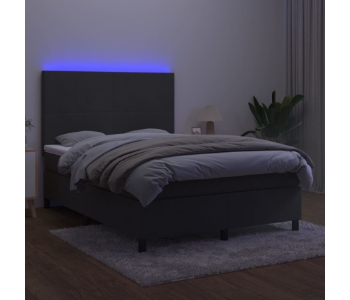 Cama box spring colchón y LED terciopelo gris oscuro 140x200 cm