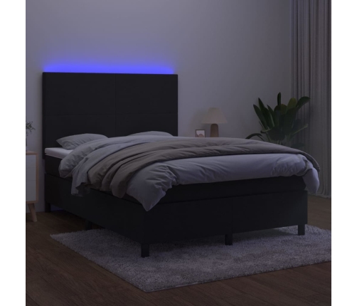 Cama box spring colchón y LED terciopelo negro 140x200 cm