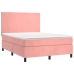 Cama box spring colchón y LED terciopelo rosa 140x200 cm