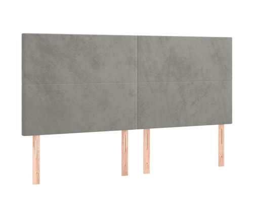 Cama box spring colchón y LED terciopelo gris claro 160x200 cm