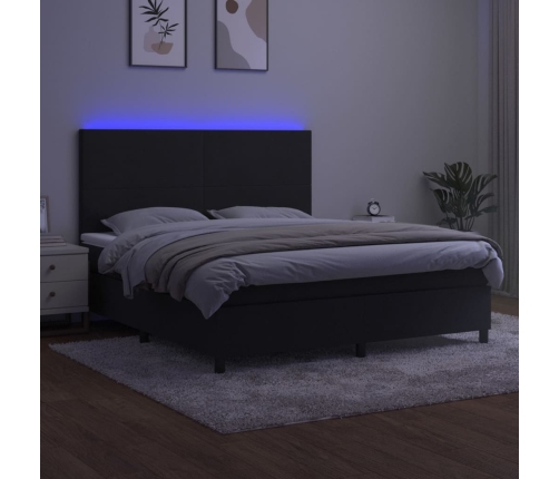 Cama box spring colchón y LED terciopelo negro 160x200 cm