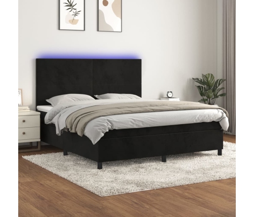 Cama box spring colchón y LED terciopelo negro 160x200 cm