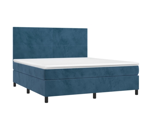 Cama box spring colchón y LED terciopelo azul oscuro 160x200 cm