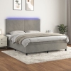 Cama box spring colchón y LED terciopelo gris claro 180x200 cm