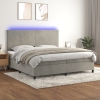 Cama box spring colchón y LED terciopelo gris claro 200x200 cm