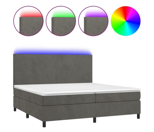 Cama box spring colchón y LED terciopelo gris oscuro 200x200 cm