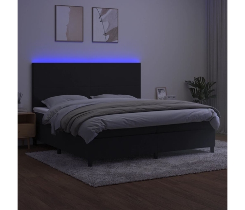 Cama box spring colchón y LED terciopelo negro 200x200 cm