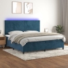 Cama box spring colchón y LED terciopelo azul oscuro 200x200 cm