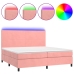 Cama box spring colchón y LED terciopelo rosa 200x200 cm