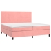 Cama box spring colchón y LED terciopelo rosa 200x200 cm