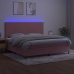 Cama box spring colchón y LED terciopelo rosa 200x200 cm