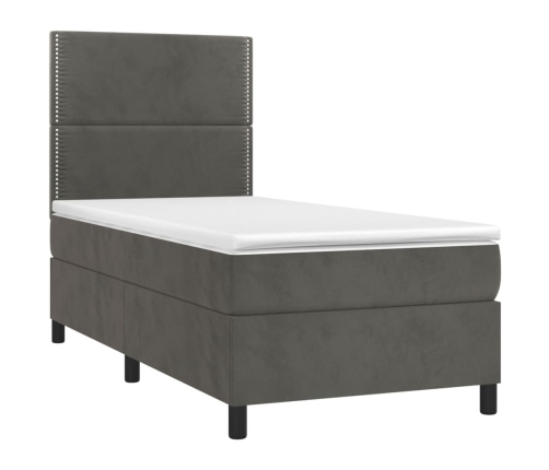 Cama box spring colchón y LED terciopelo gris oscuro 80x200 cm