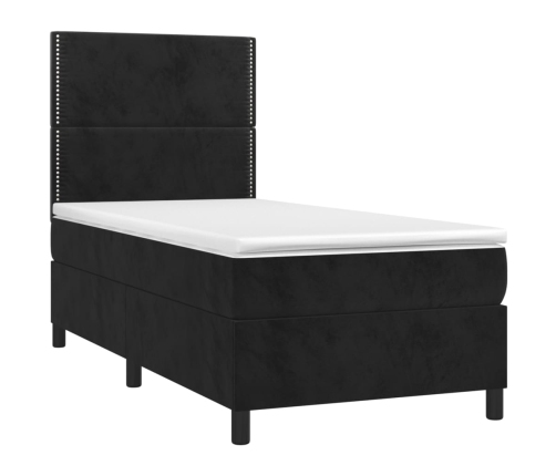 Cama box spring colchón y LED terciopelo negro 80x200 cm