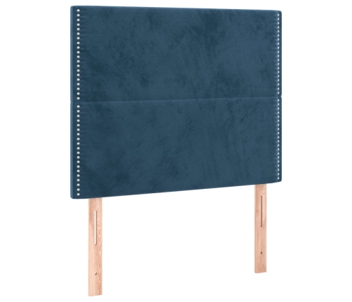 Cama box spring colchón y LED terciopelo azul oscuro 90x190 cm