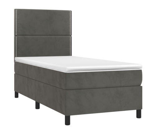 Cama box spring colchón y LED terciopelo gris oscuro 90x200 cm