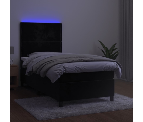 Cama box spring colchón y LED terciopelo negro 100x200 cm