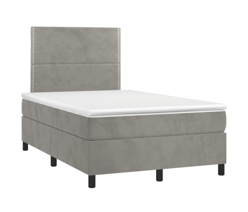 Cama box spring colchón y LED terciopelo gris claro 120x200 cm