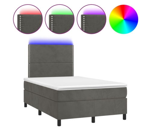 Cama box spring colchón y LED terciopelo gris oscuro 120x200 cm