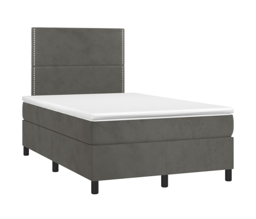 Cama box spring colchón y LED terciopelo gris oscuro 120x200 cm