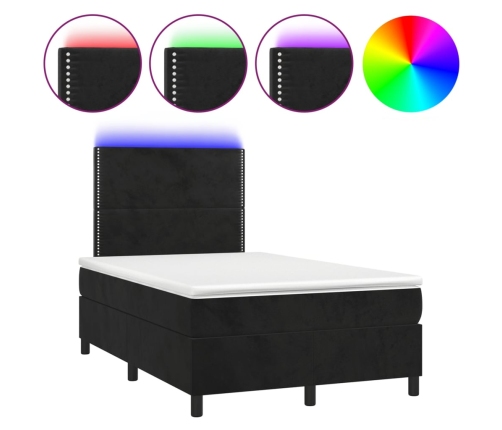 Cama box spring colchón y LED terciopelo negro 120x200 cm