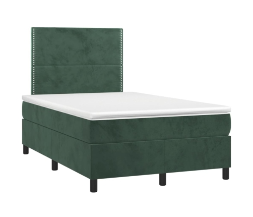 Cama box spring colchón y LED terciopelo verde oscuro 120x200cm