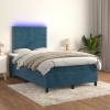 Cama box spring colchón y LED terciopelo azul oscuro 120x200 cm