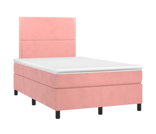 Cama box spring colchón y LED terciopelo rosa 120x200 cm