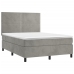 Cama box spring colchón y LED terciopelo gris claro 140x190 cm