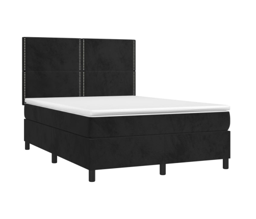 Cama box spring colchón y LED terciopelo negro 140x190 cm