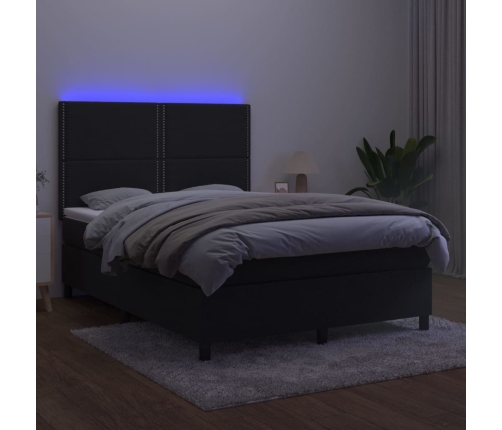 Cama box spring colchón y LED terciopelo negro 140x190 cm