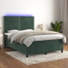 Cama box spring colchón y LED terciopelo verde oscuro 140x190cm