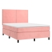 Cama box spring colchón y LED terciopelo rosa 140x190 cm